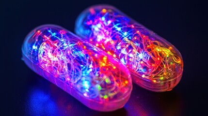 Poster - Colorful LED string lights in transparent capsules on dark background