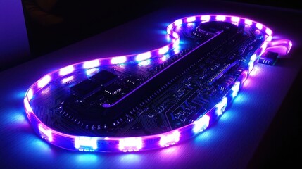 Poster - Colorful LED Circuit Board Guitar Design with Bright Neon Lights