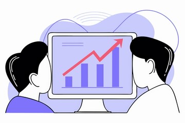 Poster - Two figures observe a computer screen displaying a rising graph, symbolizing growth and progress in business or analytics.