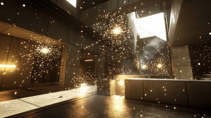 Poster - Dynamic Light and Spark Effects in Modern Architectural Space