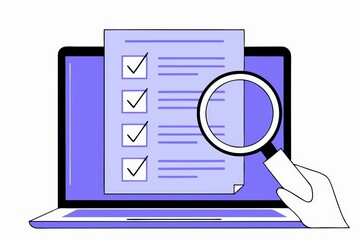 Poster - A digital illustration of a laptop displaying a checklist, accompanied by a magnifying glass, symbolizing task management and organization.