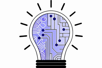 Poster - A light bulb with a circuit design symbolizes innovative technology and digital intelligence in a modern context.