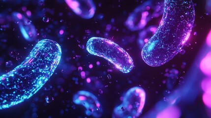 Poster - Colorful Abstract Representation of Microorganisms in Dark Space