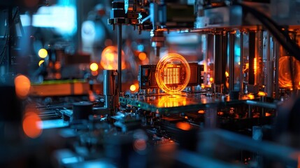 Poster - Glowing Circuit Board Technology in a High-Tech Manufacturing Facility