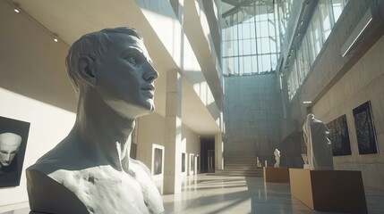 Poster - Modern Art Gallery with Sculptures and Natural Light Interiors