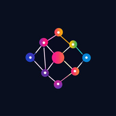 Poster - Abstract colorful network connection graphic on dark blue background.