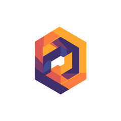 Poster - Abstract geometric logo with 3D effect and gradient colors on white