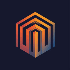 Poster - Abstract geometric 3D cube logo design in warm gradient colors