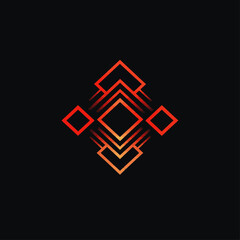 Poster - Abstract geometric design in shades of red and orange on black background.
