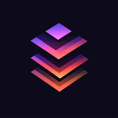 Poster - Abstract Geometric Layers in Purple, Orange, and Blue Gradient on Dark Background