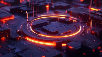 Poster - A dark-themed 3D typography futuristic with glowing edges,