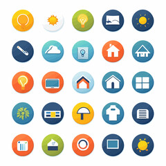 Poster - Colorful Vector Icons: Home, Sun, Lightbulb, Technology and More