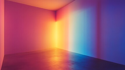 Poster - Empty room with colorful light projection creating gradient on walls