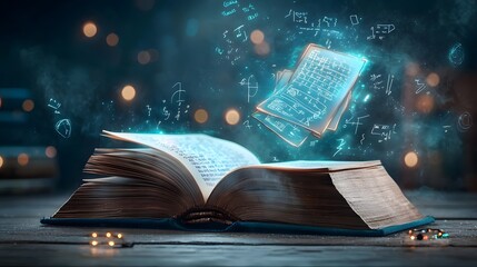 Poster - Visually Captivating Mathematical Formulas Floating Above an Open Book Surrounded by Swirling Numbers Geometric Shapes and Glowing Golden