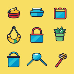 Poster - Vector Illustration Set of Various Icons on Yellow Background