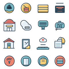 Poster - Vector icons of various objects and symbols in modern flat design