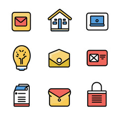 Poster - Email, House, Laptop, Lightbulb, Document, Security Icons Set.
