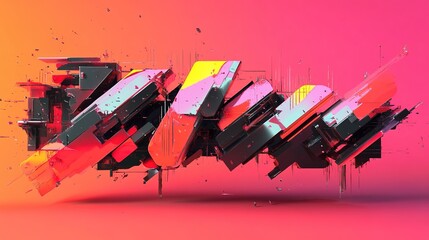 Fototapete - A glitch-style 3D typography futuristic with distorted letters.