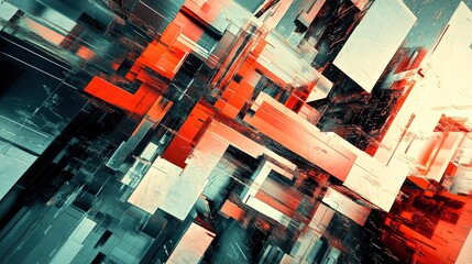 Fototapete - A glitch-style 3D typography futuristic with distorted letters.
