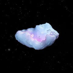 cosmic rock salt crystal suspended in blackness of outer space, galaxy, nebula, dark