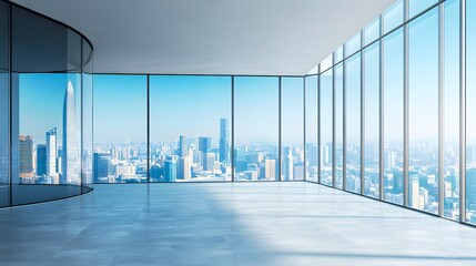 Aufkleber - Modern empty office overlooking amazing cityscape with skyscrapers