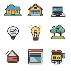 Poster - Set of Illustrated Icons Representing Business, Finance, Technology and Home