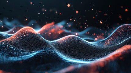 Poster - A mesmerizing abstract image of waves illuminated by vibrant colors, showcasing the fusion of light and motion in a digital landscape.
