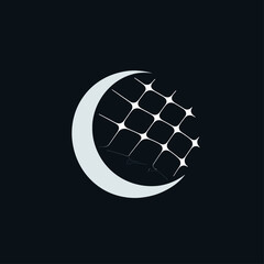 Poster - Abstract geometric logo design with crescent moon and solar grid structure.