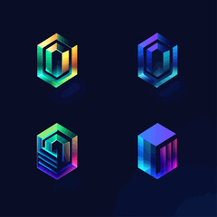 Poster - Geometric Hexagon Logo Set with Gradient Color Modern Design