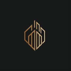 Poster - Modern Geometric Logo in Gold on Black, Abstract Symbol of Architecture