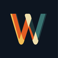 Poster - Abstract layered W letter design on navy blue background