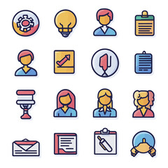 Poster - Business and Office Icon Set: Gear, Idea, People, Clipboard, Envelope