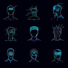 Poster - Futuristic Human Heads with AI Brains, Technology and the Future of Innovation.