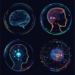 Poster - Digital Brain Concept Art: Human Mind and Brain with Futuristic Data