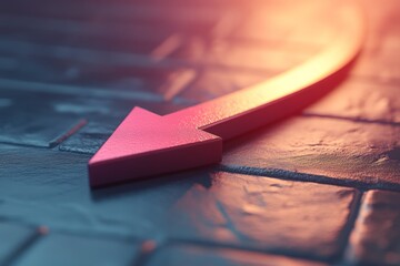Poster - Curved pink arrow pointing on textured surface illuminated with warm colors