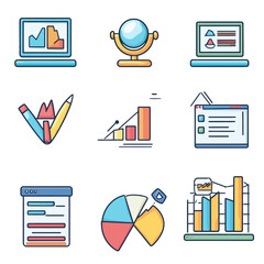 Poster - Business and Finance Icons: Charts, Graphs, Diagrams, and Illustrations