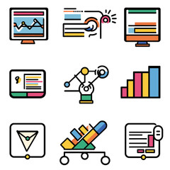 Poster - Flat Design Data Analytics Icons: Charts, Graphs, Reports, Analysis