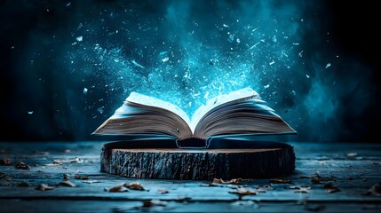 Poster - A digital depicting an open book levitating in the form of a gyroscope symbolizing the principles of angular momentum rotational dynamics and the conservation of energy in motion