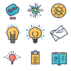 Poster - Creative Idea Icons: Brainstorm, Light Bulb, Problem Solving, Innovation.