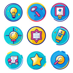 Poster - Icon Set: Creativity, Innovation, Lightbulb, Magnifier, Target, and More.