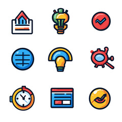 Poster - Creative Idea Icon Set: Lightbulb, Chart, Checkmark, Clock, and More