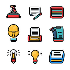 Poster - Collection of colorful business and education icons on white background