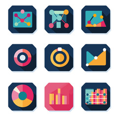 Poster - Flat Design Charts and Graphs Illustrating Data Analysis and Trends