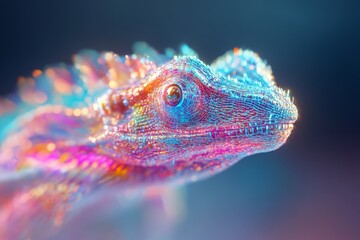 Poster - Colorful digital representation of a lizard highlighting intricate details and textures in a vibrant environment