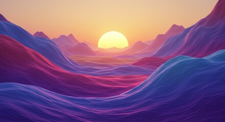 Wall Mural - sunset over purple mountains - vibrant sunset casting warm hues over a landscape of rolling purple a