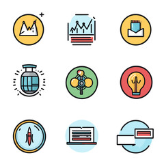 Poster - Business, finance and technology icon set in flat design style.