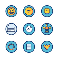 Poster - Set of modern business and technology icons on blue background.
