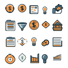 Poster - Vector Finance Icons with Dollar Symbols, Charts and Business Concepts