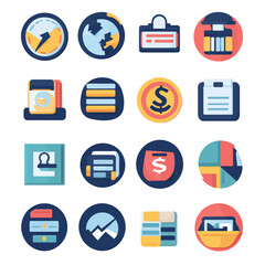 Poster - Business and Finance Icons Set: Time, Globe, Money, Charts, and Reports