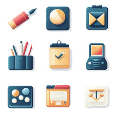 Poster - Set of colorful vector icons for office supplies and technology